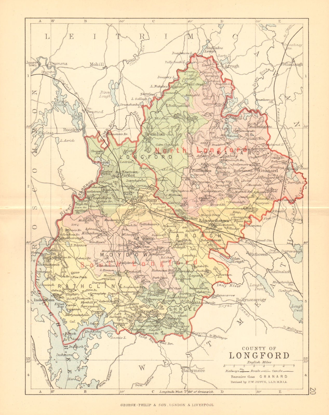 COUNTY LONGFORD. Antique county map. Leinster. Ireland. BARTHOLOMEW 1886
